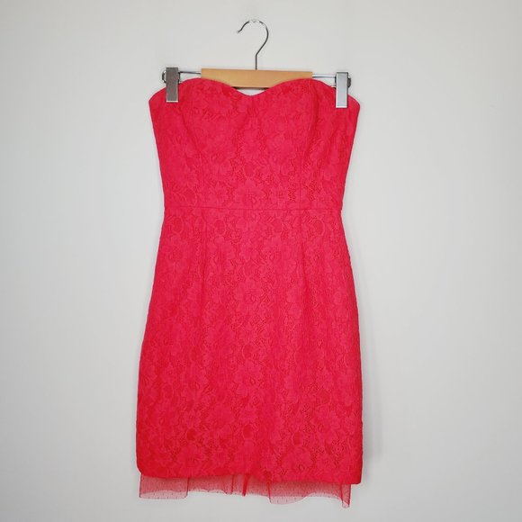 BCBG Roselle Lace Red Berry Strapless Mini Dress - Picture 2 of 12